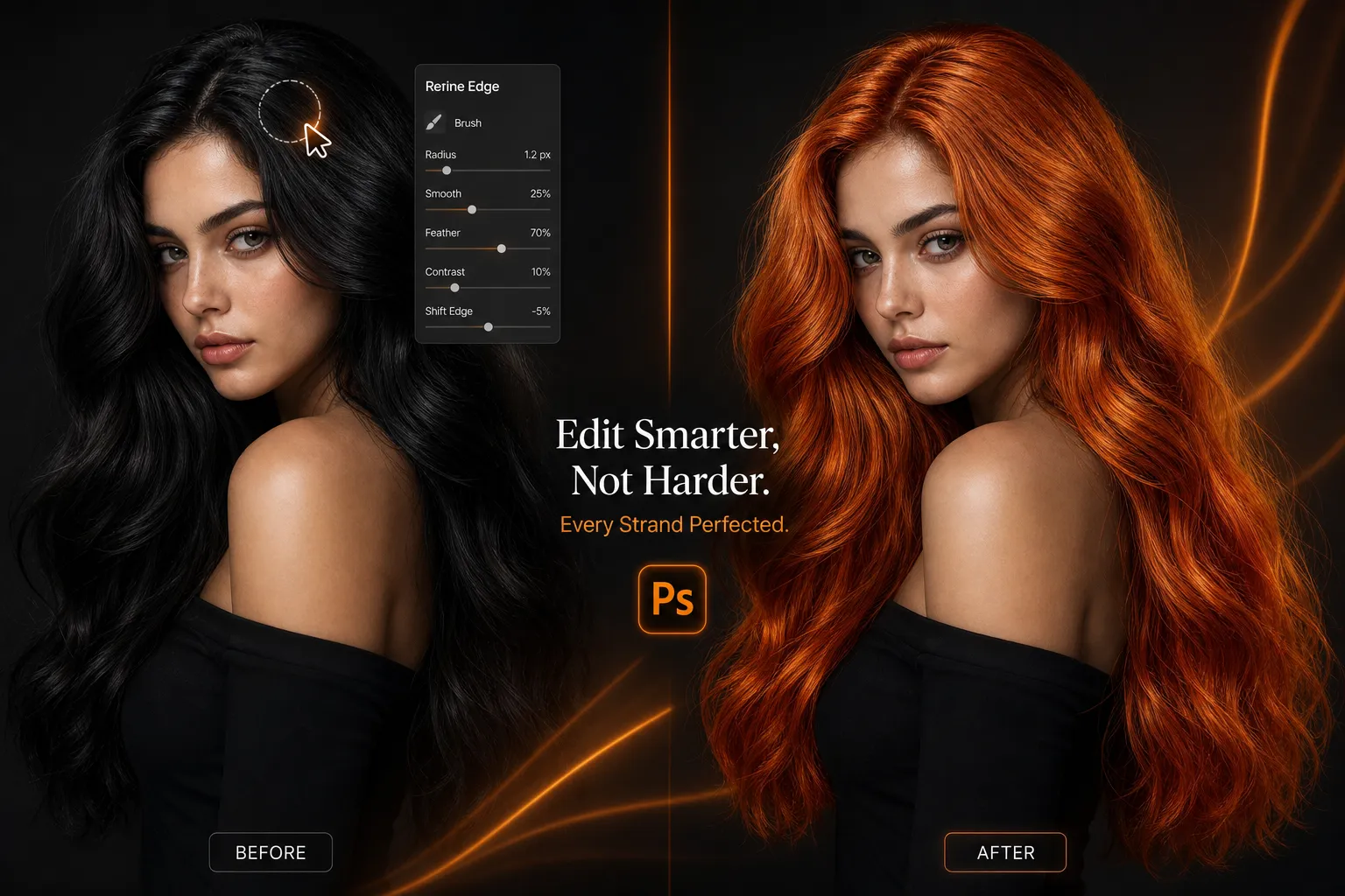 Portrait edited online with a creative AI hair color preview.