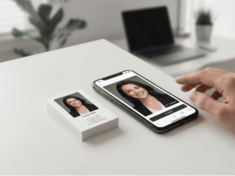 Concept art illustrating cost savings of AI headshots versus traditional photography.