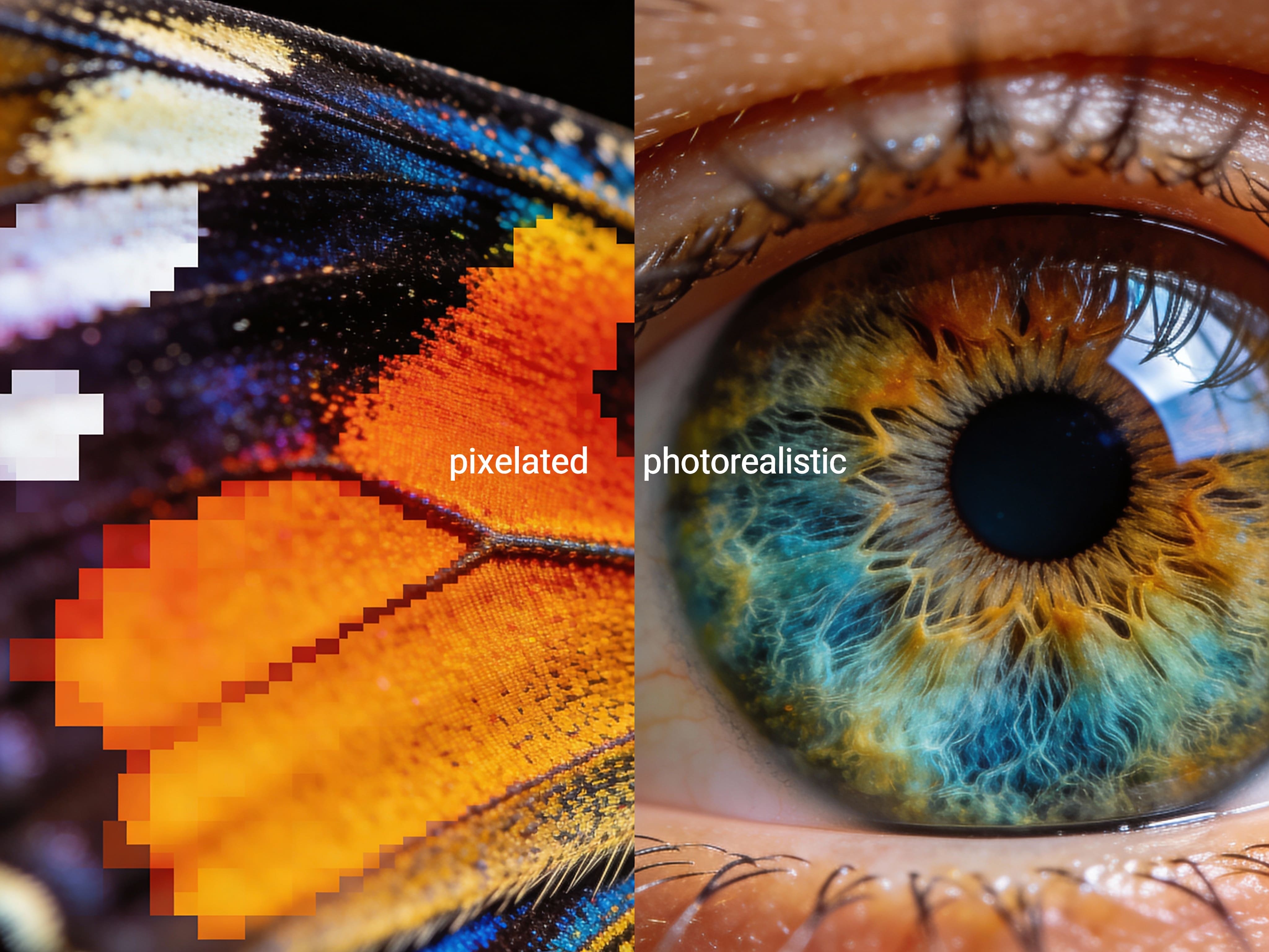 Ez AI upscaler comparison: Enhancing low-quality images to crystal clear 4K resolution without limits.