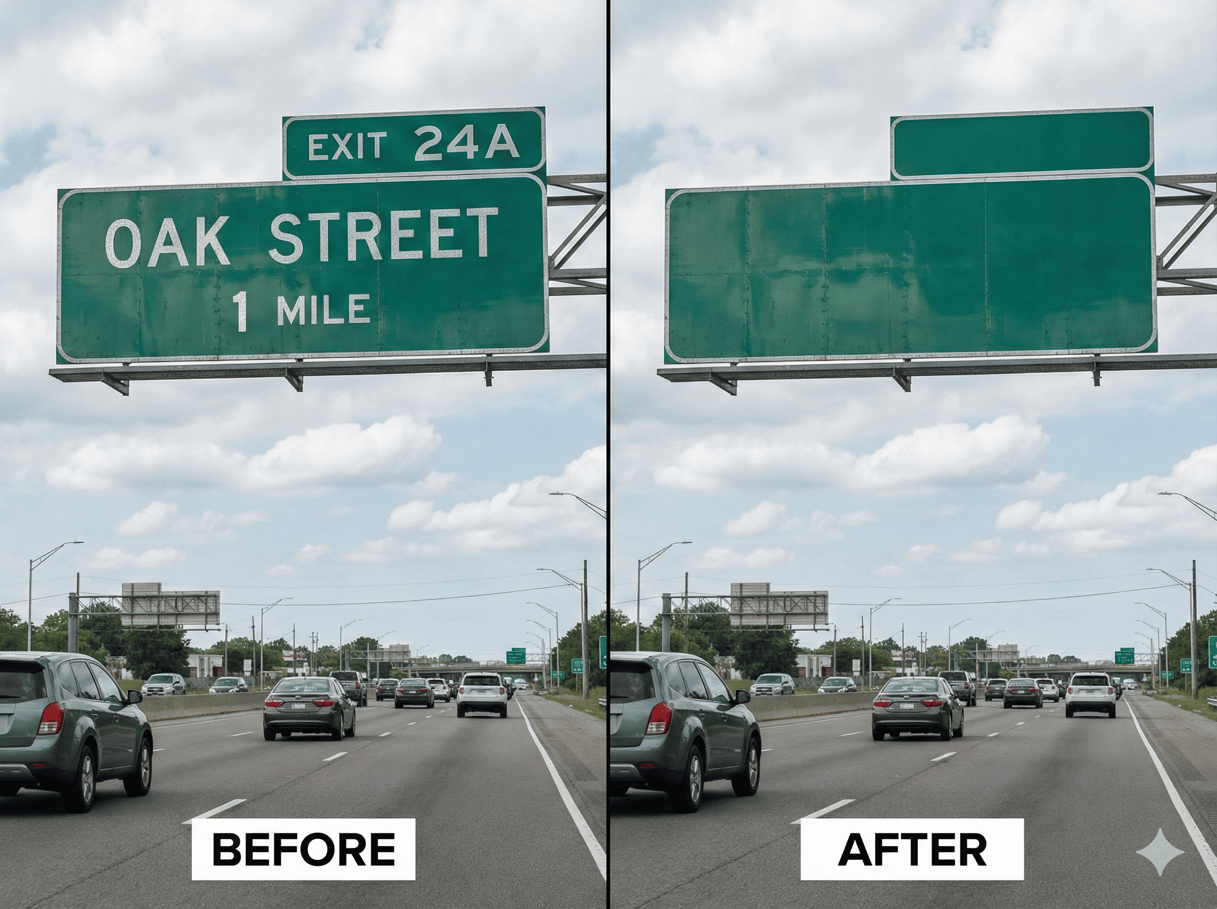 AI removing text from image automatically using a text prompt.